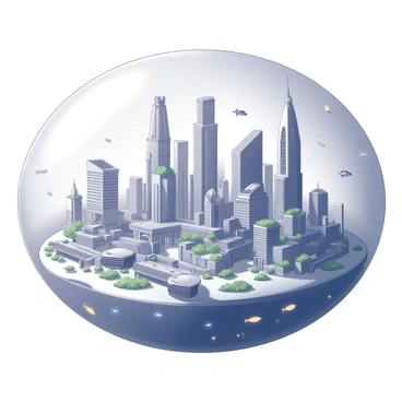 A sprawling futuristic city is enclosed within a large, transparent oxygen bubble situated deep under the sea. The city features sleek, high-rise buildings with polished surfaces and intricate designs. Various transportation systems, such as elevated walkways and floating trams, connect the different structures. Schools of fish swim gracefully outside the bubble, their movements contrasting with the bustling activity within the city. Bioluminescent plants and gardens are integrated into the architecture, providing a vibrant atmosphere. The dome of the bubble reflects light in unique ways, creating interesting patterns as sunlight filters through from above.
