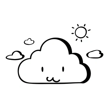 A large, fluffy cloud in the shape of a nose, with soft, billowing edges, positioned prominently in the sky. The cloud casts a gentle shadow on the clear sky surrounding it. The scene features other small, wispy clouds in the background. The bright sun can be seen in the upper corner of the image, radiating light across the sky.