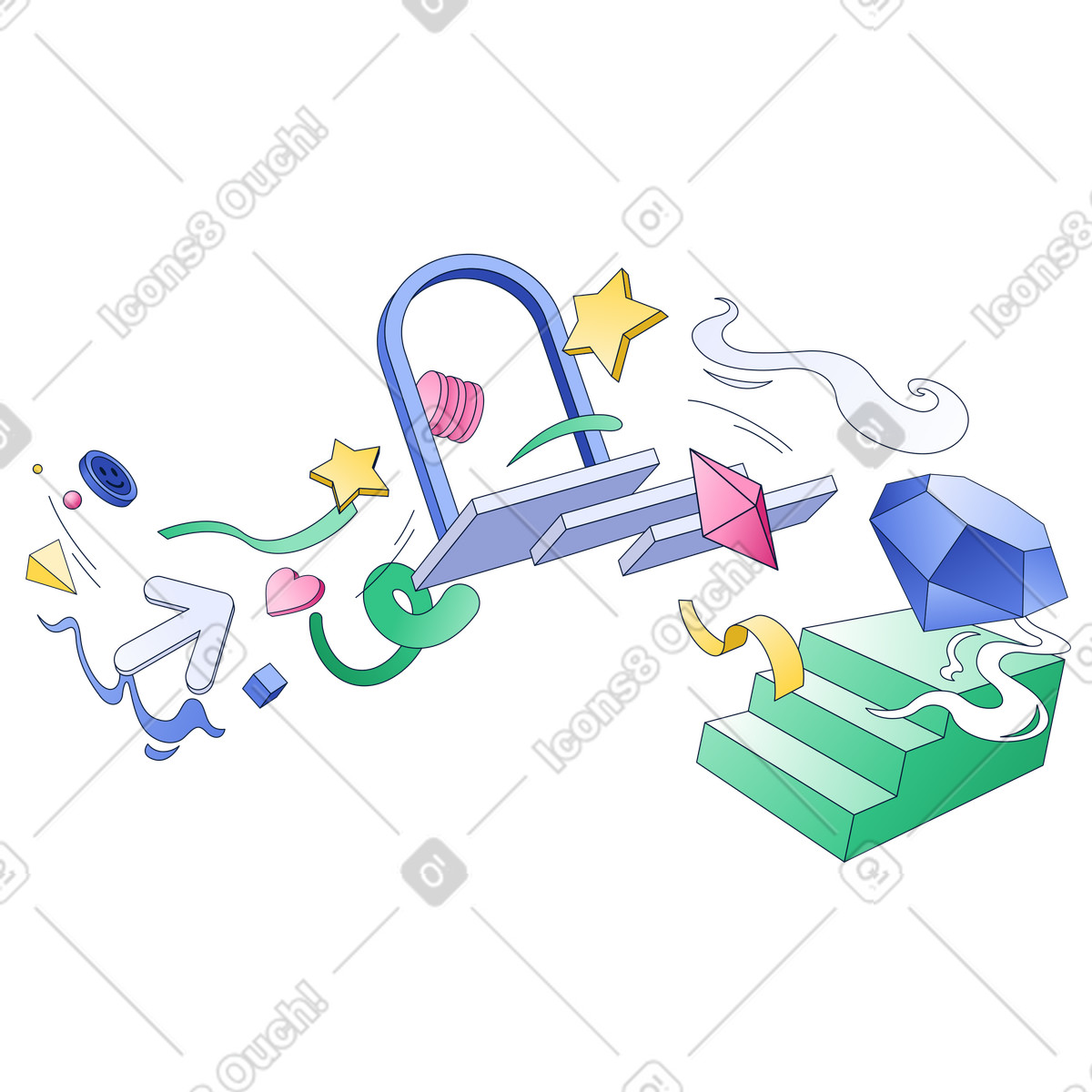 Abstract figures flying through the arch, Workflow Management and Structured Process Flow illustration in Neat style download in PNG, SVG