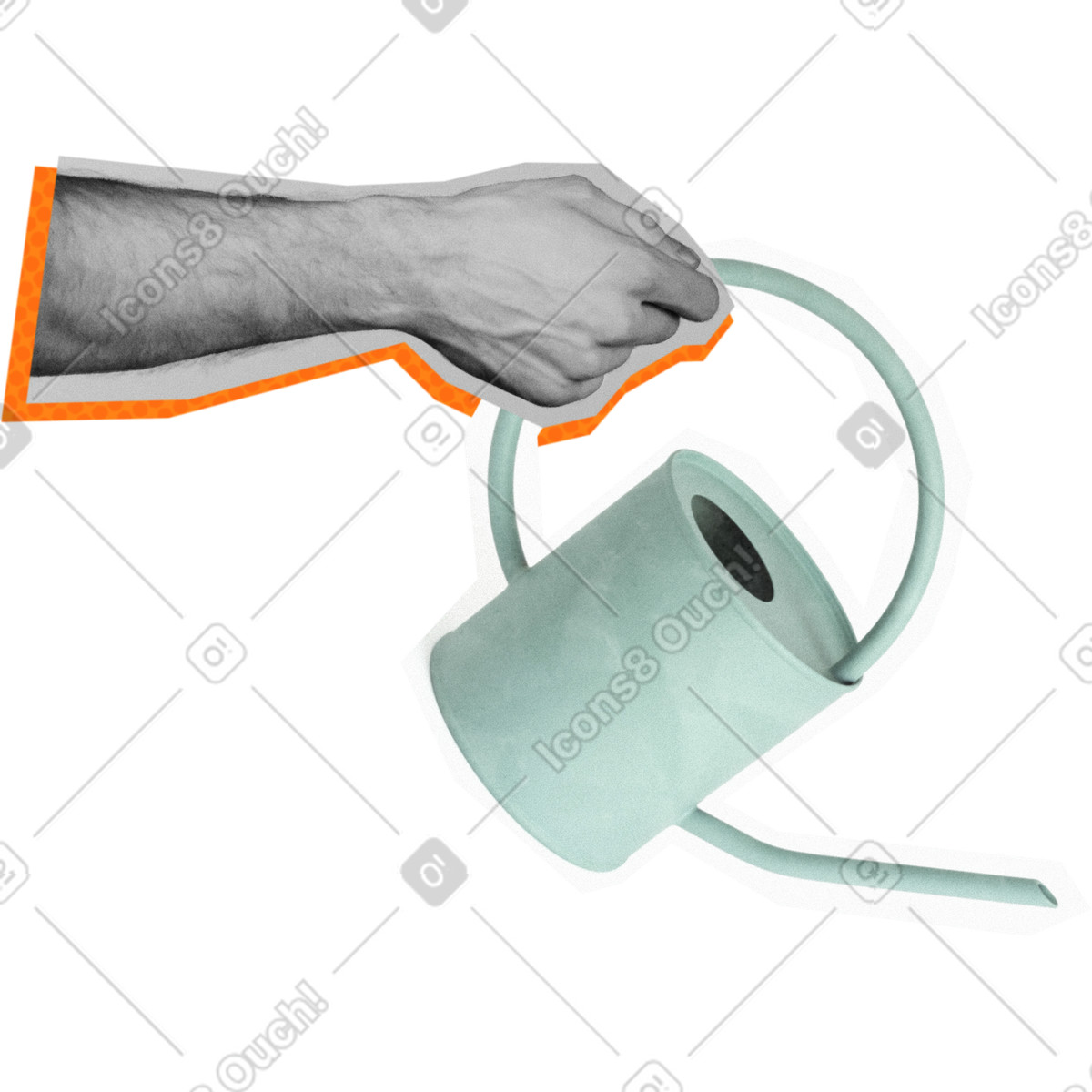 Arm with watering can-Illustration im Paper Cut-Stil als Download in PNG, SVG