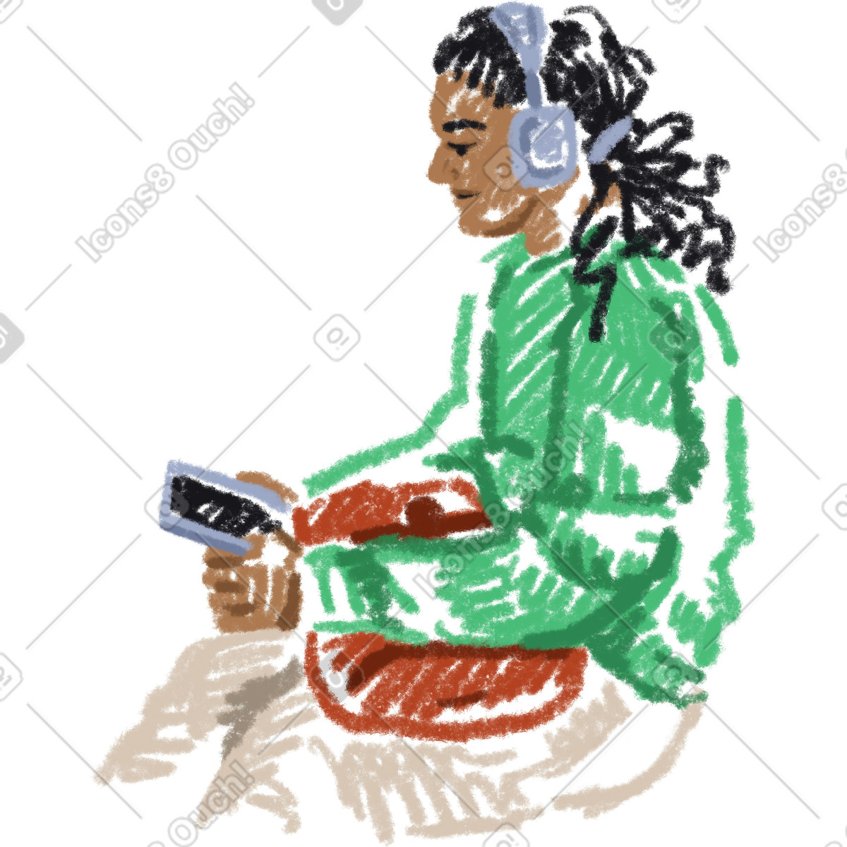 Sketchbook 스타일의 Young man wearing headphones 일러스트레이션 PNG, SVG 다운로드