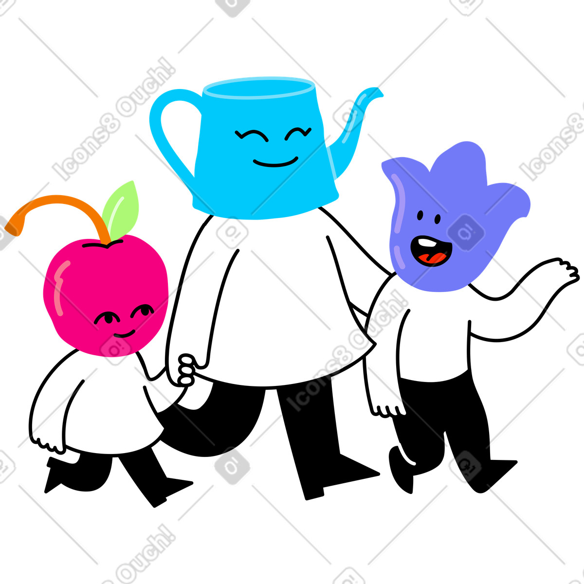 Motherhood: female parent walking with kids illustration in Giggle style download in PNG, SVG