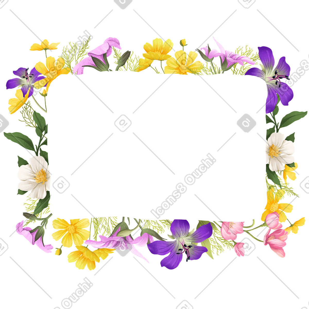Illustration Petites fleurs colorées autour du rectangle de l'espace copie dans le style Floral à télécharger aux formats PNG, SVG