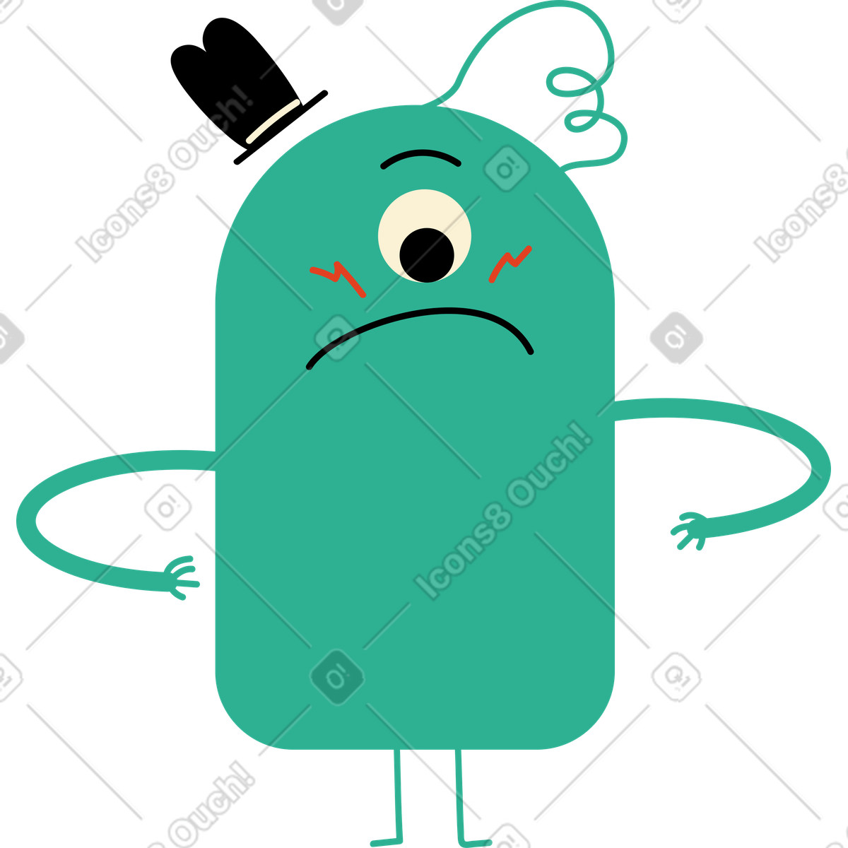 Jelly スタイルの 緑のキャラクターが下を向く のイラストをPNG、SVG形式でダウンロード