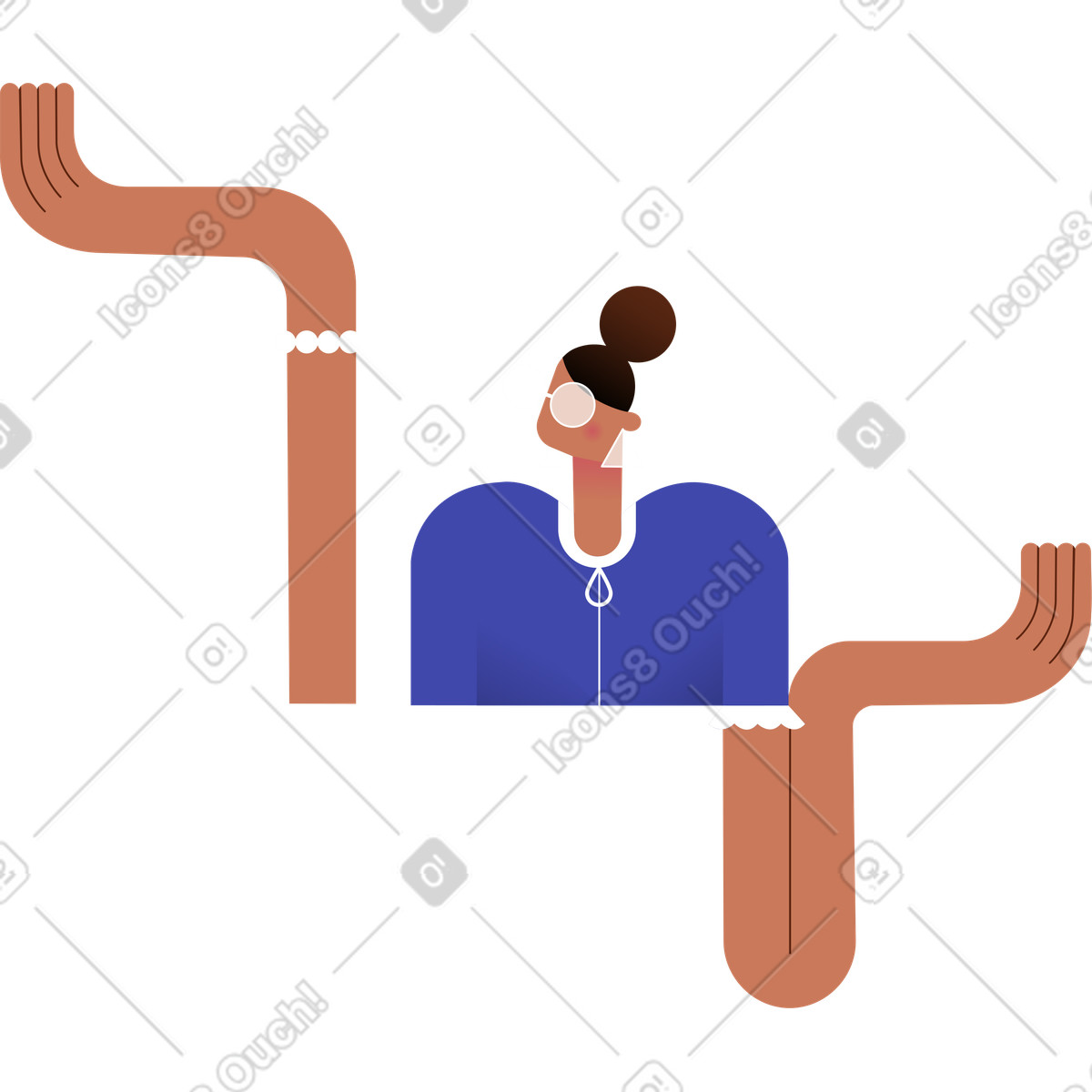 Young woman in a blue blouse with glasses and earrings illustration Wavy style download PNG, SVG