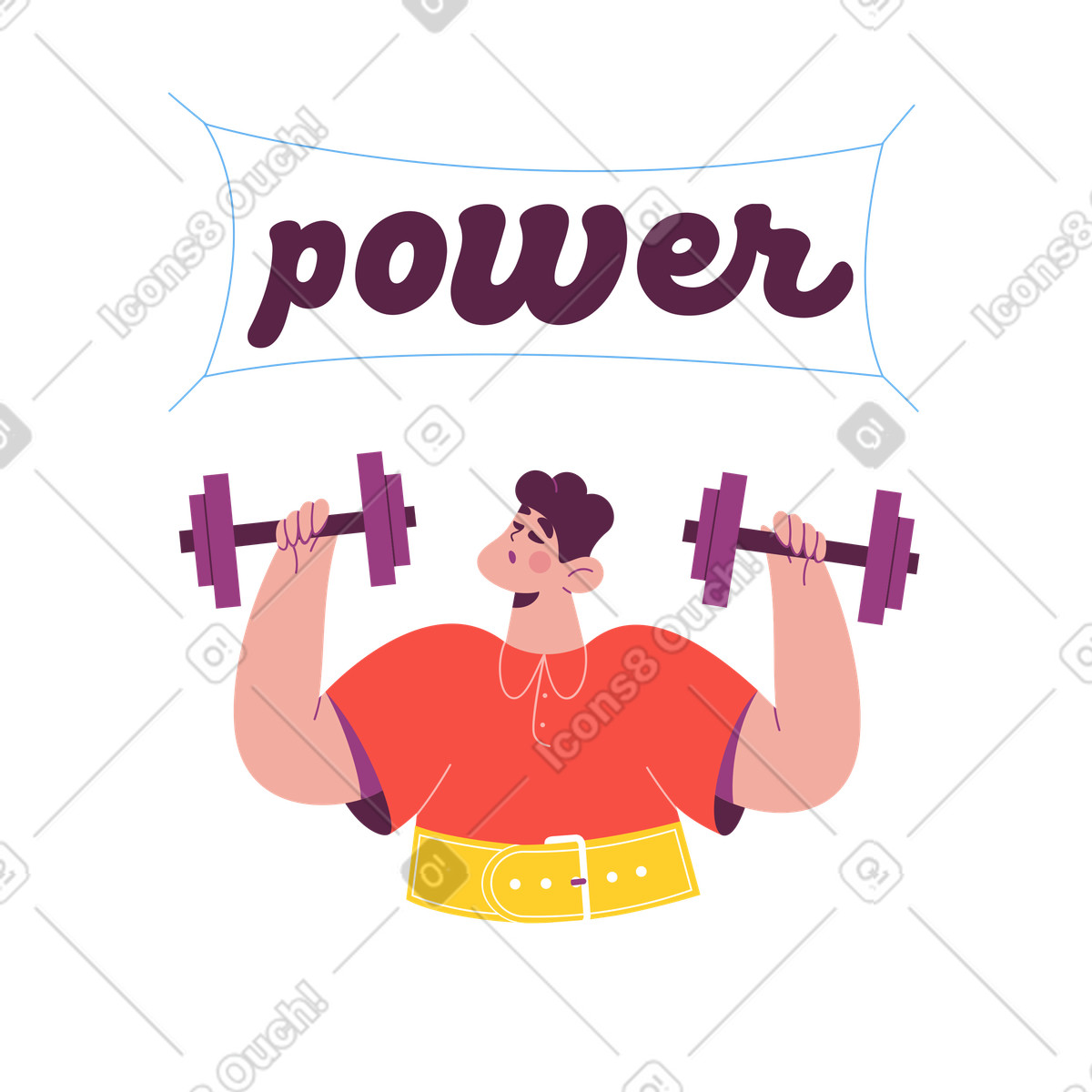 下载 Sammy 风格的 Weightlifter with power banner, Gym or muscle building 插画，支持 PNG、SVG 格式