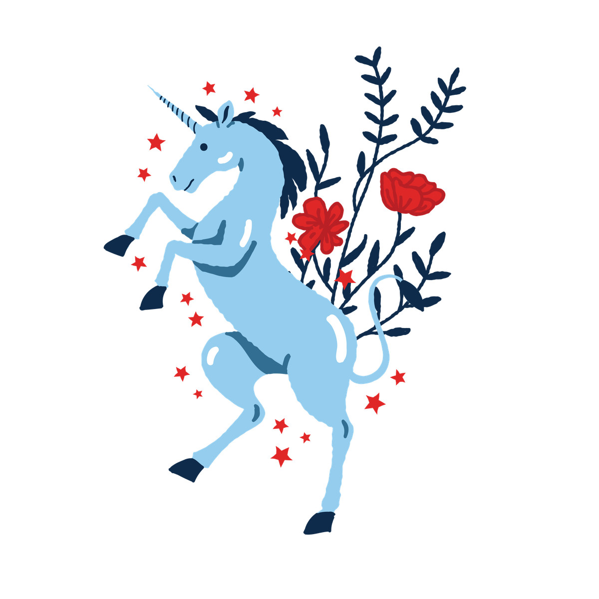 Ilustração de Magical unicorn, flowers and greenery em no estilo Cherry para baixar em PNG, SVG