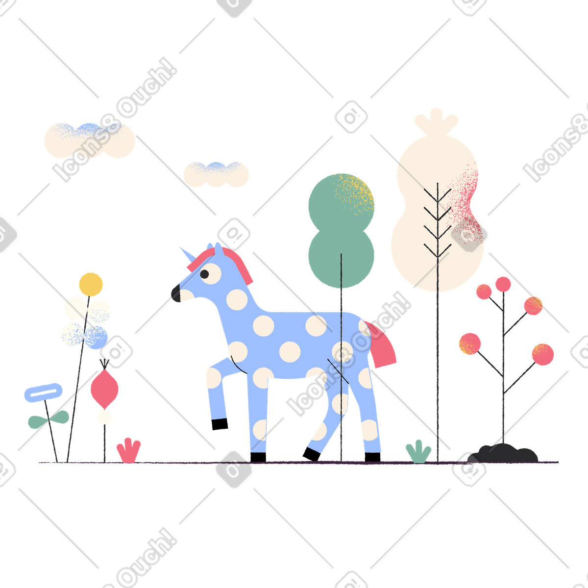 Ilustração de Cavalo em uma floresta no estilo Pablo para baixar PNG, SVG
