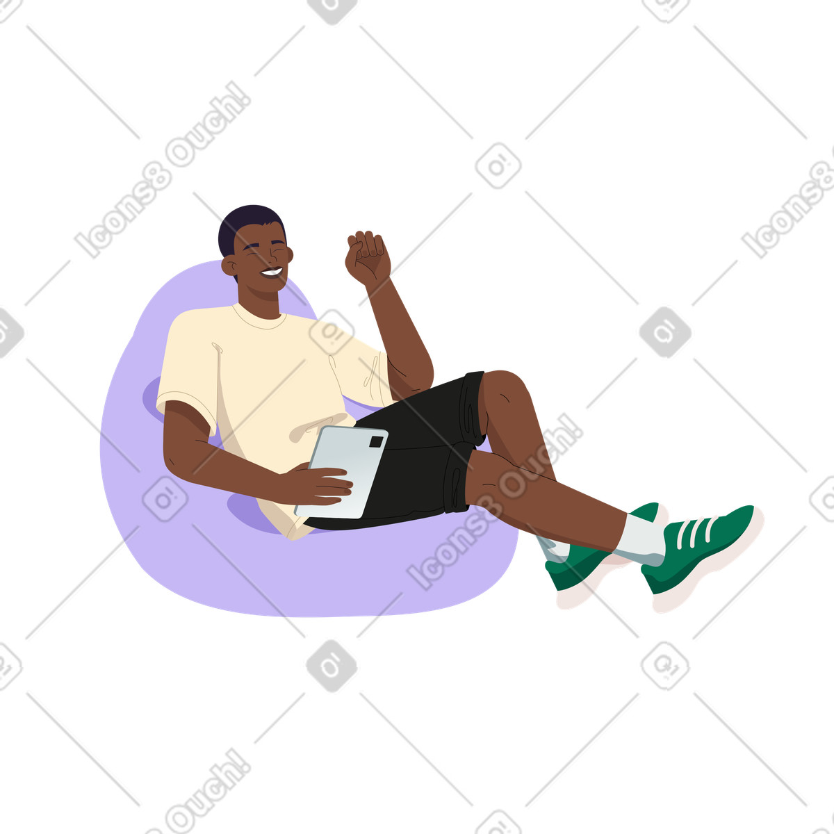 Student relaxing with a tablet illustration, showcasing online learning clipart in PNG SVG