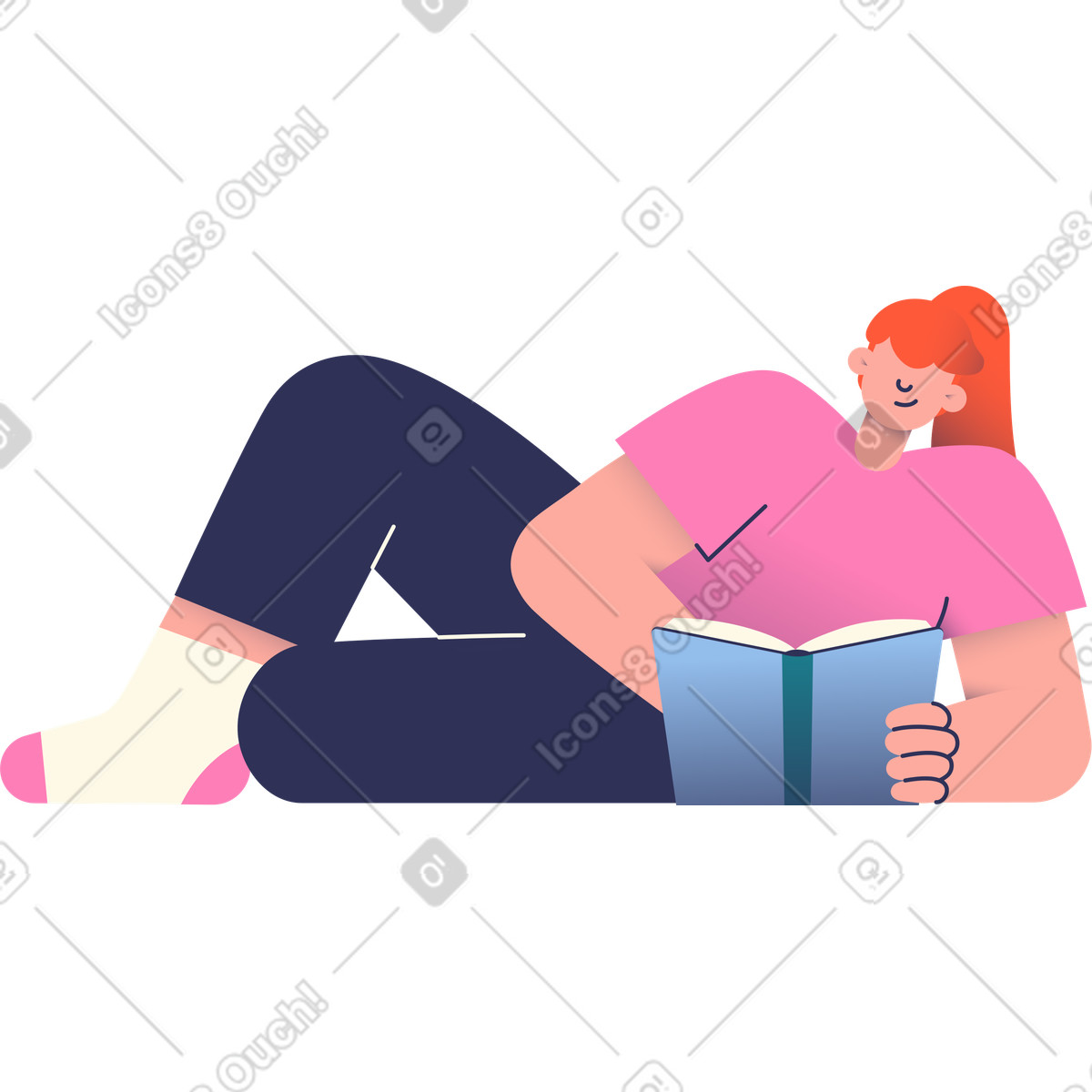Ragazza sdraiata con un libro illustrazione in stile Beam scarica in PNG, SVG