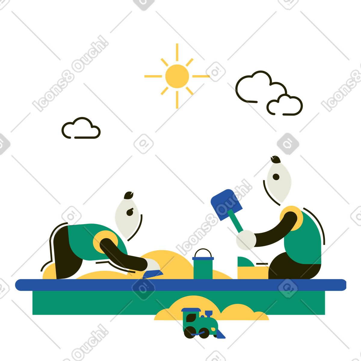 Illustration Enfants jouant dans le bac à sable style Spot télécharger aux formats PNG, SVG