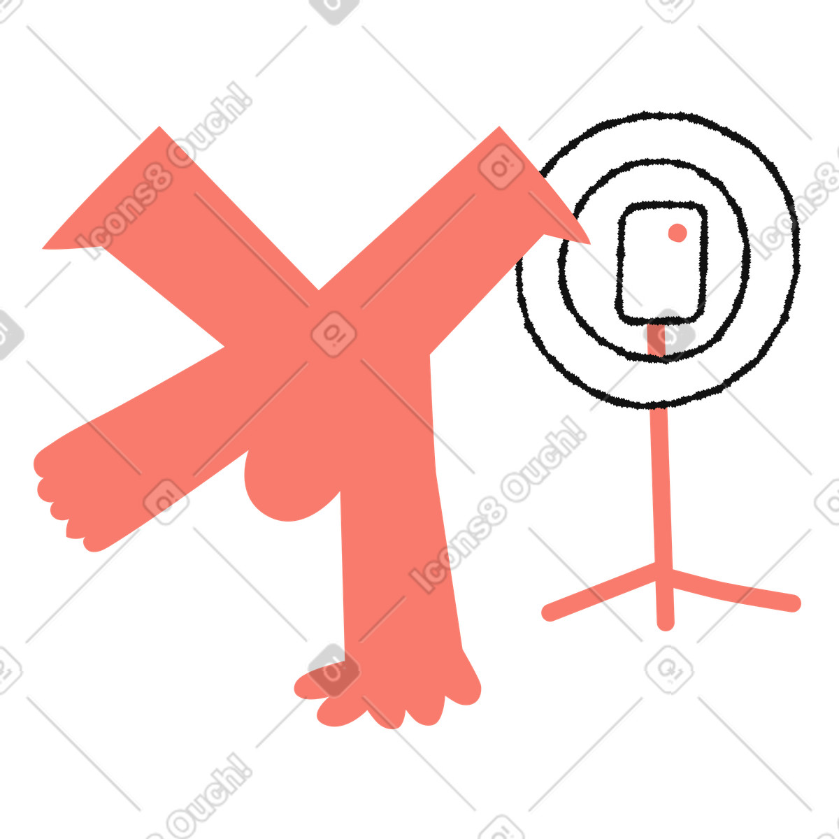 Ilustración Content creator smartphone on tripod and playful acrobat practicing stunts en estilo Bold People a descargar en PNG y SVG