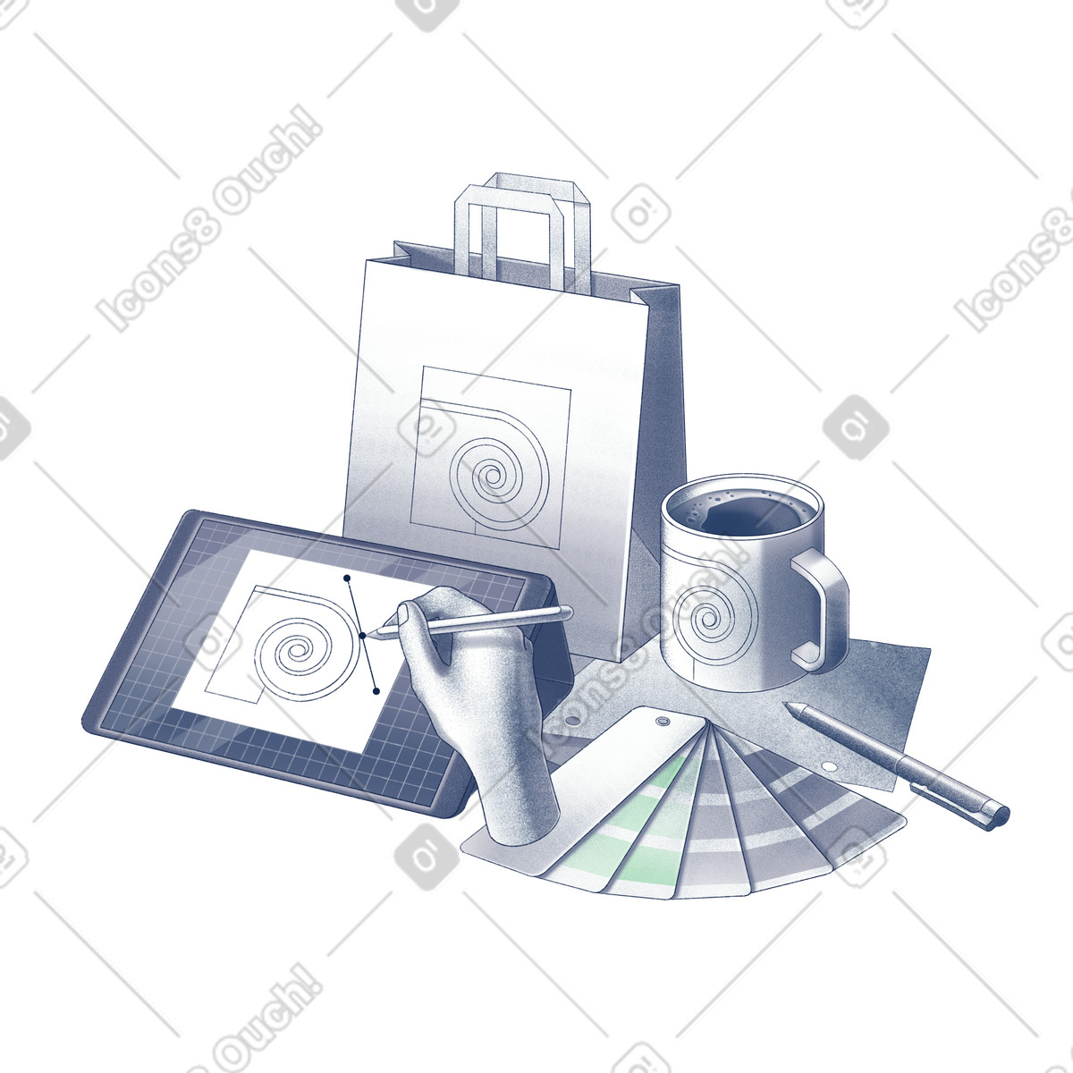 Ilustração de Criação design marca ou branding personalizado em no estilo Haze para baixar em PNG, SVG