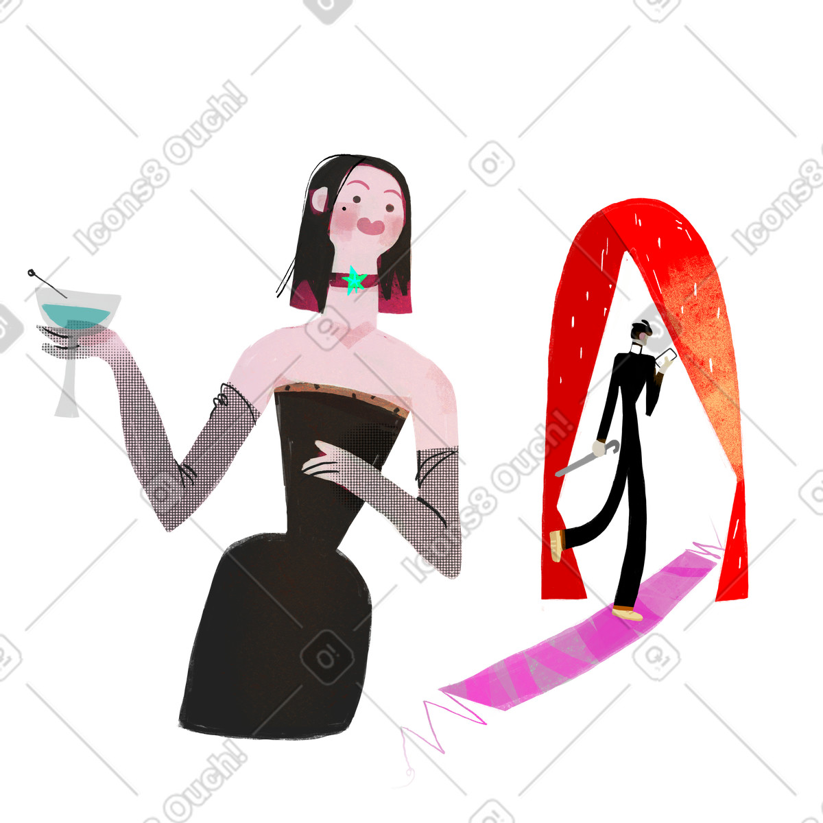 Ilustración Hombre dejando a mujer de fiesta como baja en estilo Fabulous descargar en PNG y SVG