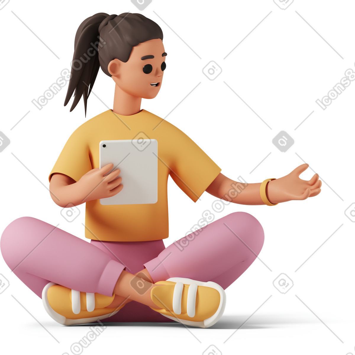 3D Casual life 스타일의 Person meditating cross-legged with tablet, mindful learning and digital wellness 일러스트레이션 PNG, SVG 다운로드