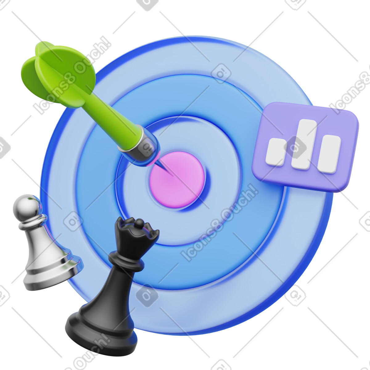 3D Playful 스타일의 Goal achievement, business success, target with dart in center 일러스트레이션 PNG, SVG 다운로드