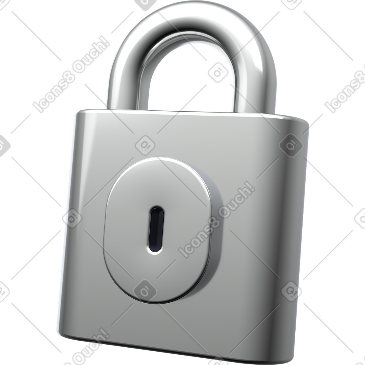 Silver padlock icon, secure access symbol, realistic metal texture illustration in PNG, SVG