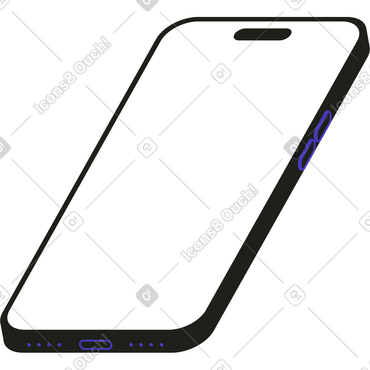 Blueberry スタイルの 巨大な傾いたスマートフォン のイラストをPNG、SVG形式でダウンロード