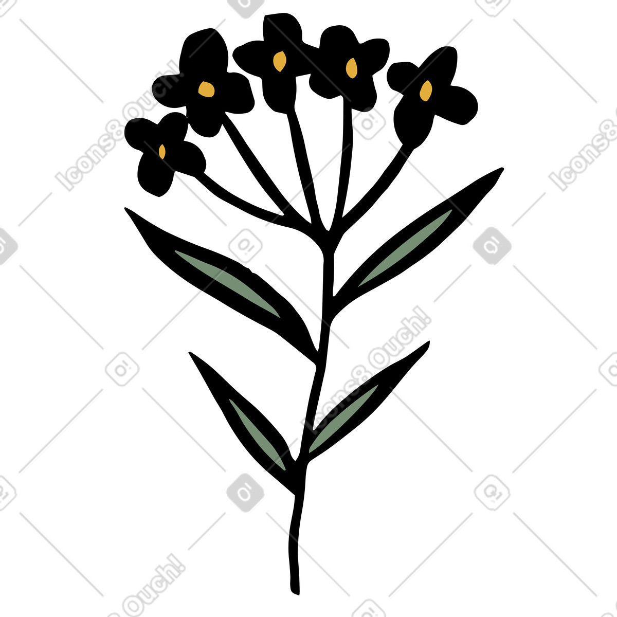 下载 Scandi 风格的 Cluster of small black flowers 插画，支持 PNG、SVG 格式
