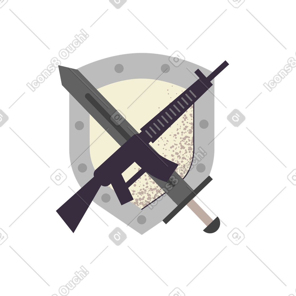 Ilustração de Rifle e espada no escudo em estilo Pale para baixar em PNG, SVG