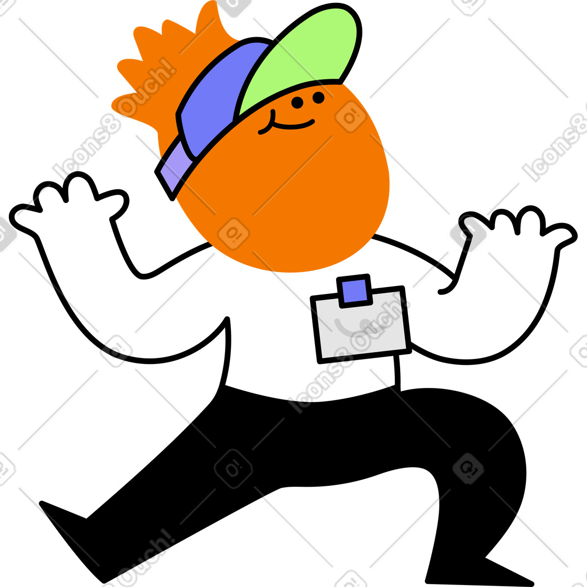 Character with a badge illustration in Giggle style download in PNG, SVG