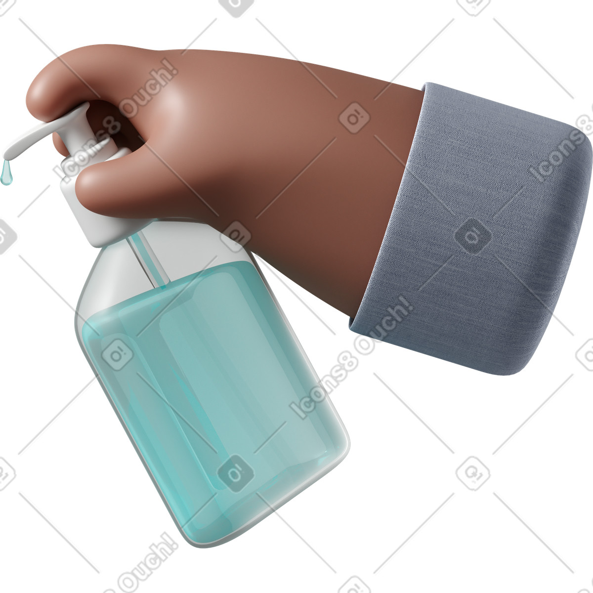 Ilustração de Mão pele marrom segurando um desinfetante em no estilo 3D Hands Fun&Wild para baixar em PNG, SVG