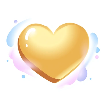 A heart made of gold is positioned in the center of the image. The heart is reflecting light, emitting a radiant glow that enhances its golden surface. Surrounding the heart are soft, gradient pastel colors that softly blend into one another, creating a warm ambiance. The heart’s edges are slightly textured, adding depth and dimension. A gentle shimmer is visible across the heart, emphasizing its brilliance.