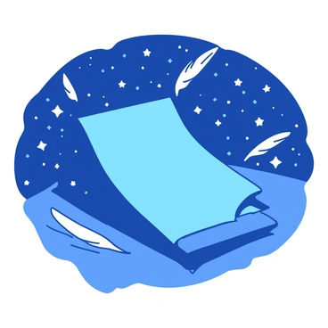 A blue parchment floats gently in mid-air, surrounded by several white quills that drift gracefully in the starry night sky. The background is filled with countless stars that twinkle brightly, casting a soft glow on the parchment and quills. The scene is serene, with the parchment slightly curling at the edges, and the quills positioned at various angles, as if caught in a gentle breeze.