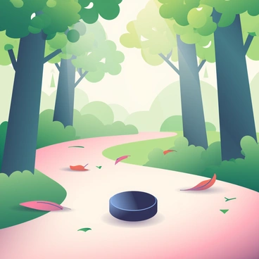 A hockey puck found unexpectedly in the middle of a forest path