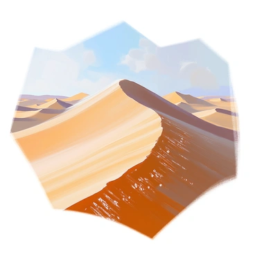 A vast landscape of sand dunes stretches into the horizon, their gentle curves and peaks casting shadows in the light. The surfaces of the dunes are intricately covered in patterns that resemble streams of digital code, with lines of symbols and numbers flowing rhythmically across the sandy terrain. The code patterns contrast sharply against the golden hues of the sand, creating a striking visual interplay. Wisps of wind stir the sand, causing subtle shifts in the patterns and adding a dynamic element to the scene. The sky above is clear and bright, enhancing the overall atmosphere of the landscape.