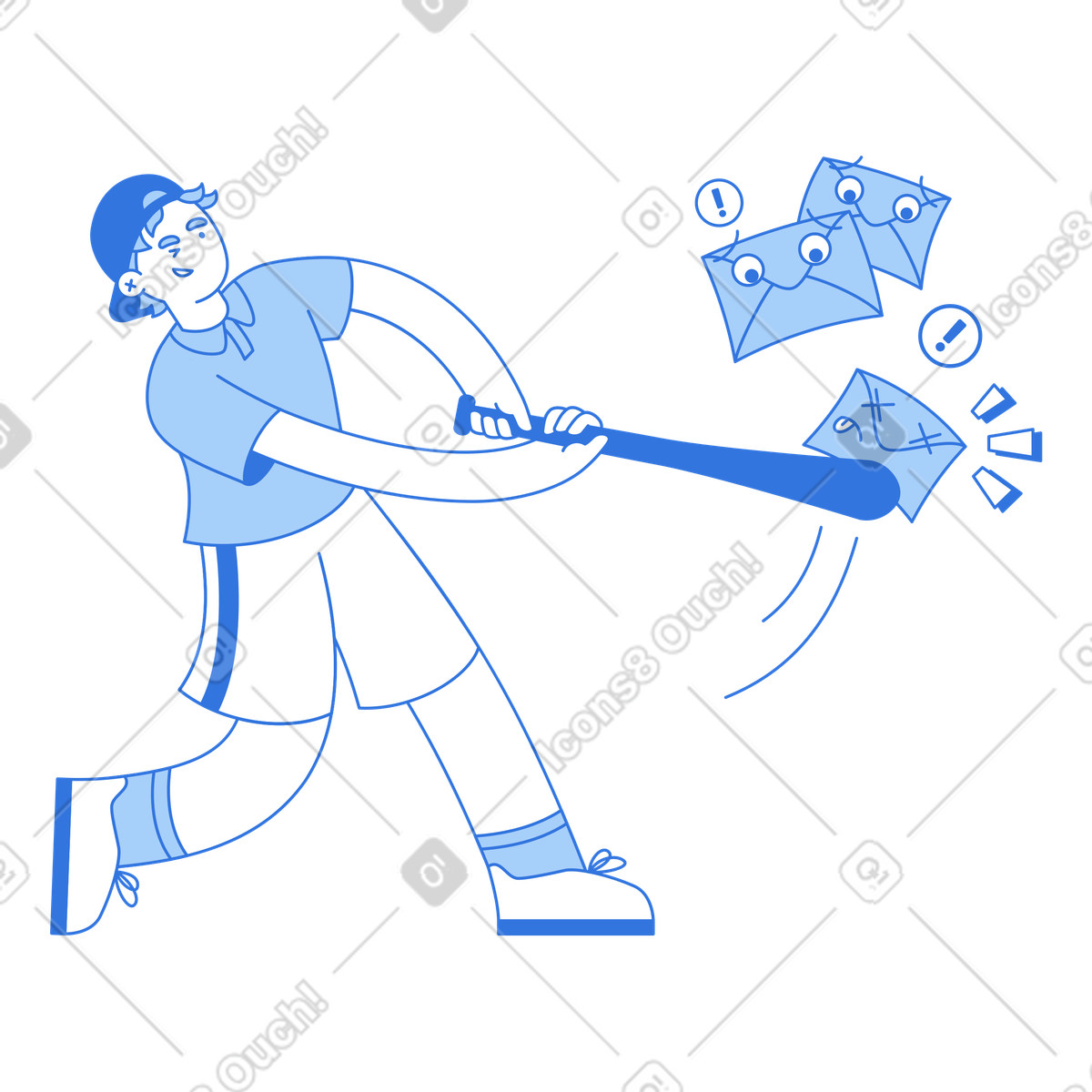 User knocking out junk mail, Stopping email threats or spam filtering illustrazione in stile Sky scarica in PNG, SVG