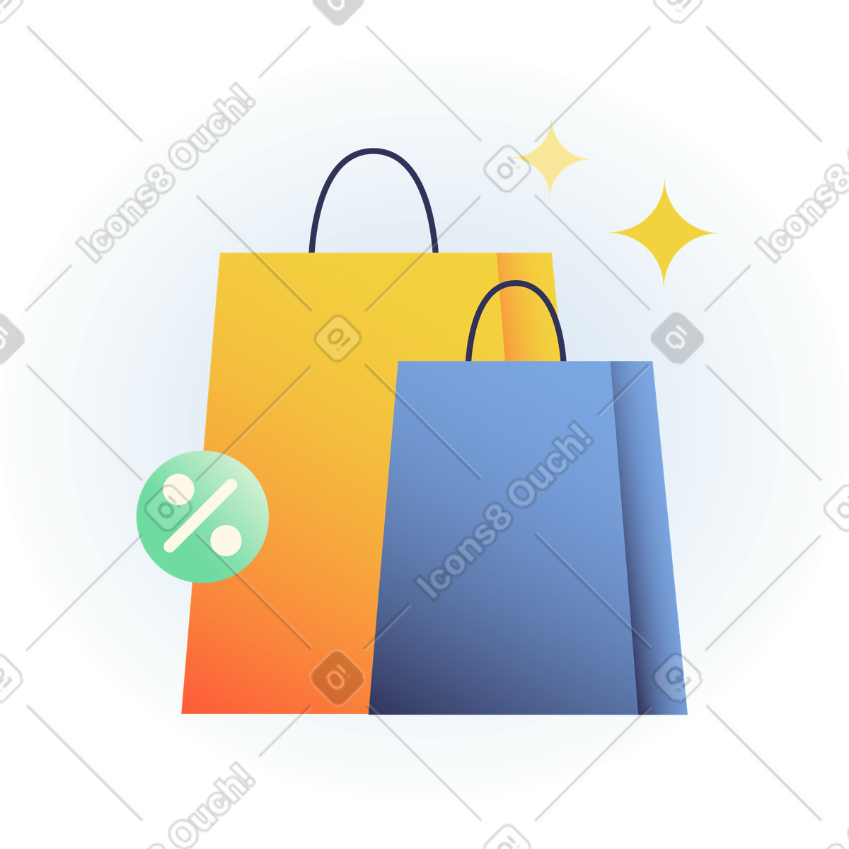 Ilustração de Sacolas compras com sinal porcentagem em no estilo Beam para baixar em PNG, SVG