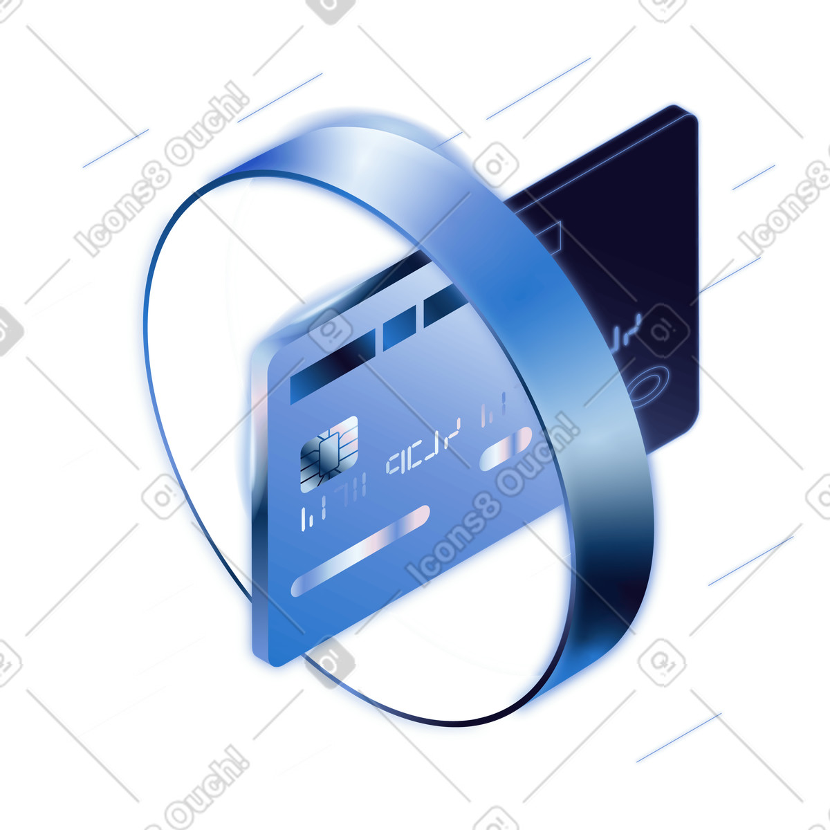 Иллюстрация Credit card contactless payment through digital ring secure transaction в стиле Dimension — скачать в форматах PNG, SVG
