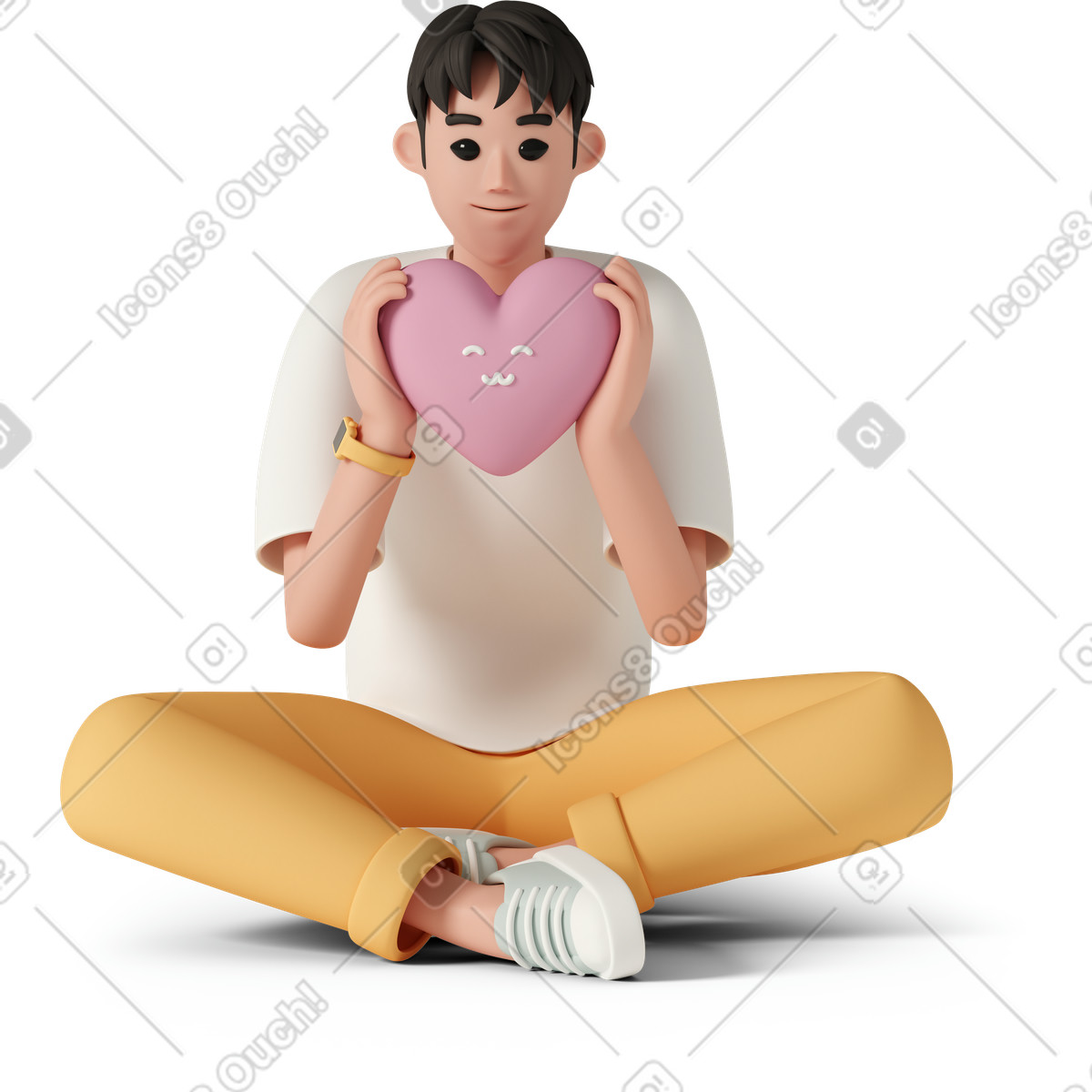 3D Casual life 스타일의 Asian man holding toy heart 일러스트레이션 PNG, SVG 다운로드