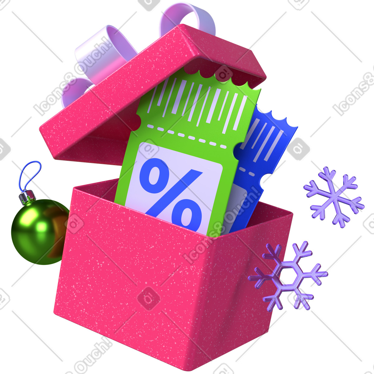 Confezione regalo con buoni sconto, offerta di saldi natalizi, incentivo per lo shopping stagionale illustrazione in stile 3D Boost scarica in PNG, SVG