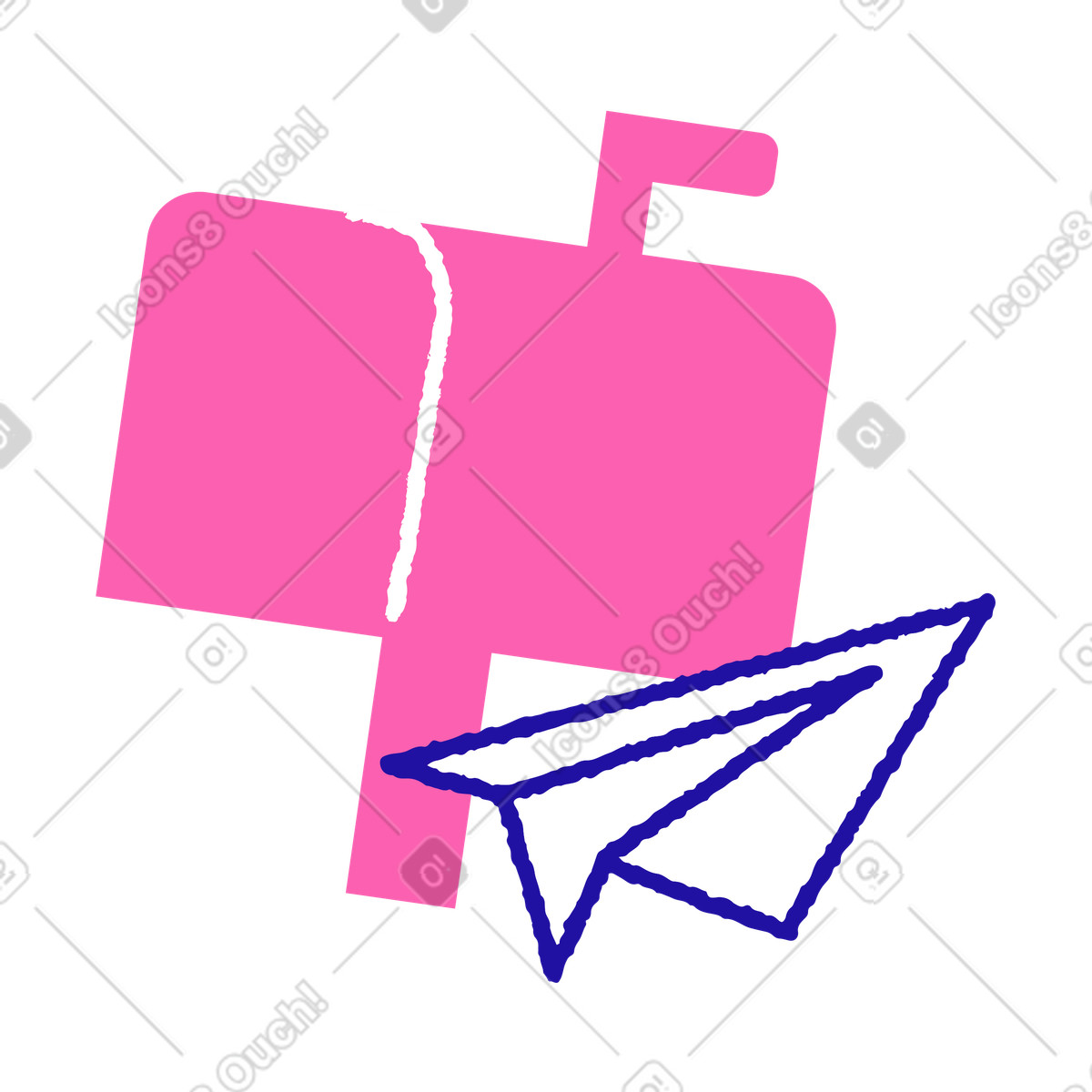 Ilustración Avión de papel volador y buzón en estilo Whimsy a descargar en PNG SVG