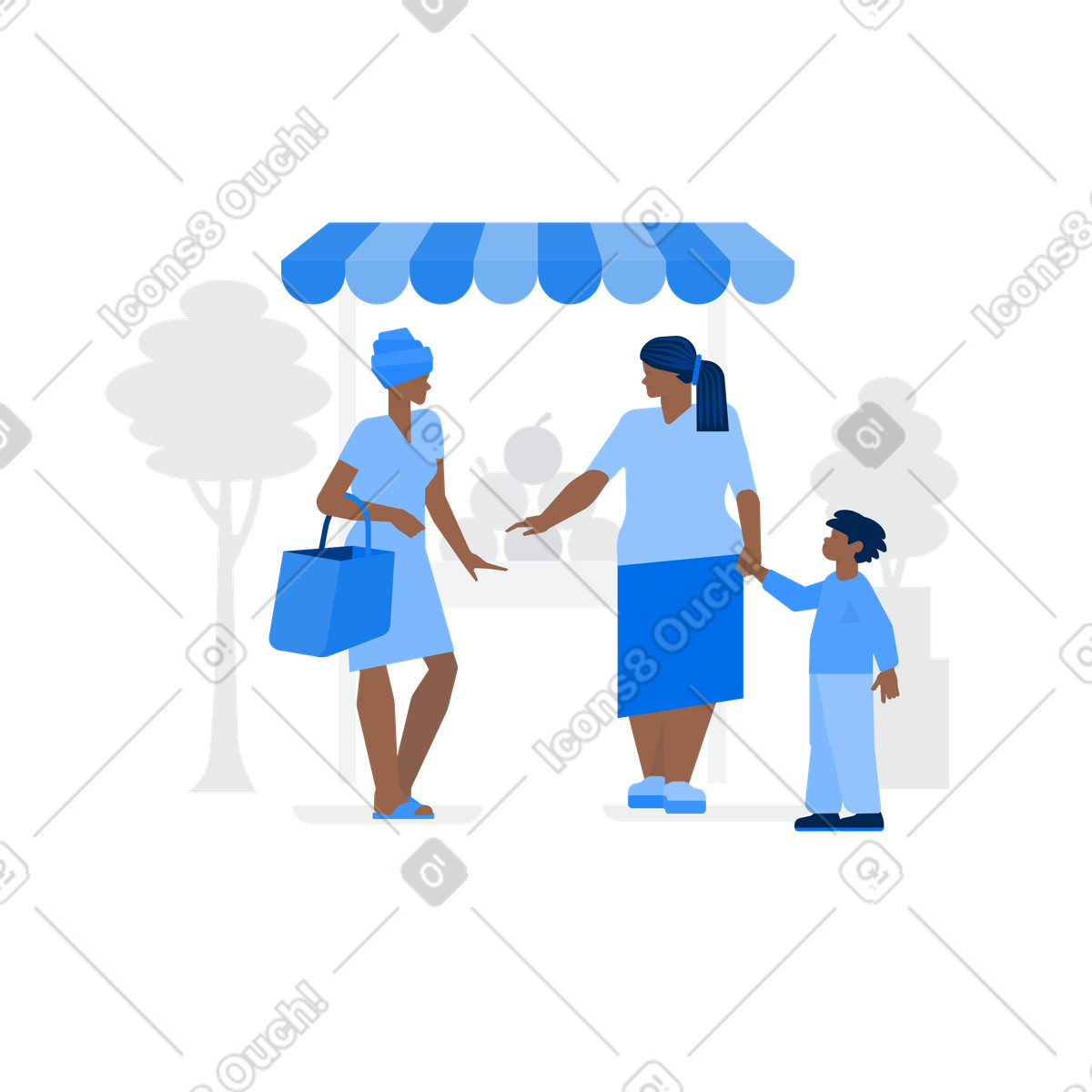 Two women at the market choose fruit illustration in Urban style download in PNG, SVG