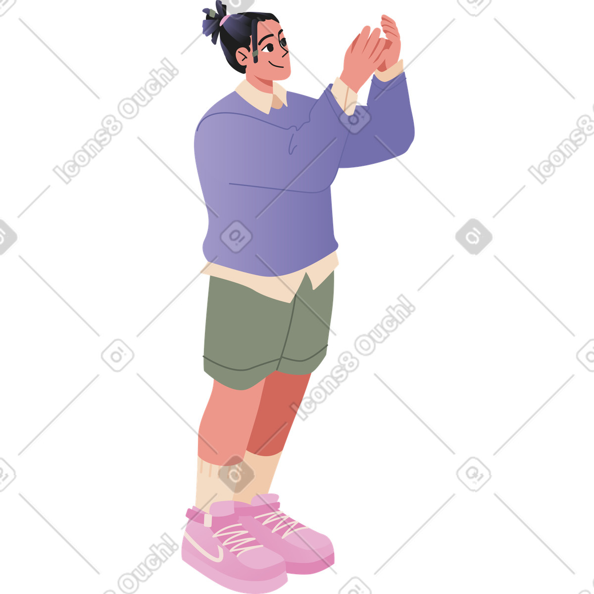 Young man with raised hands illustration in Coworking style download in PNG, SVG
