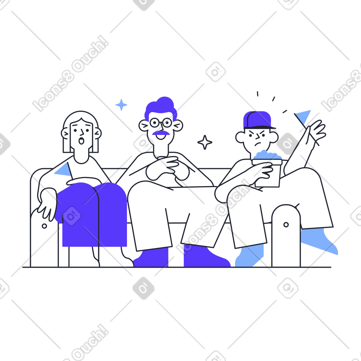 Ilustración Ver la tele con familia en estilo Pablita a descargar en PNG y SVG