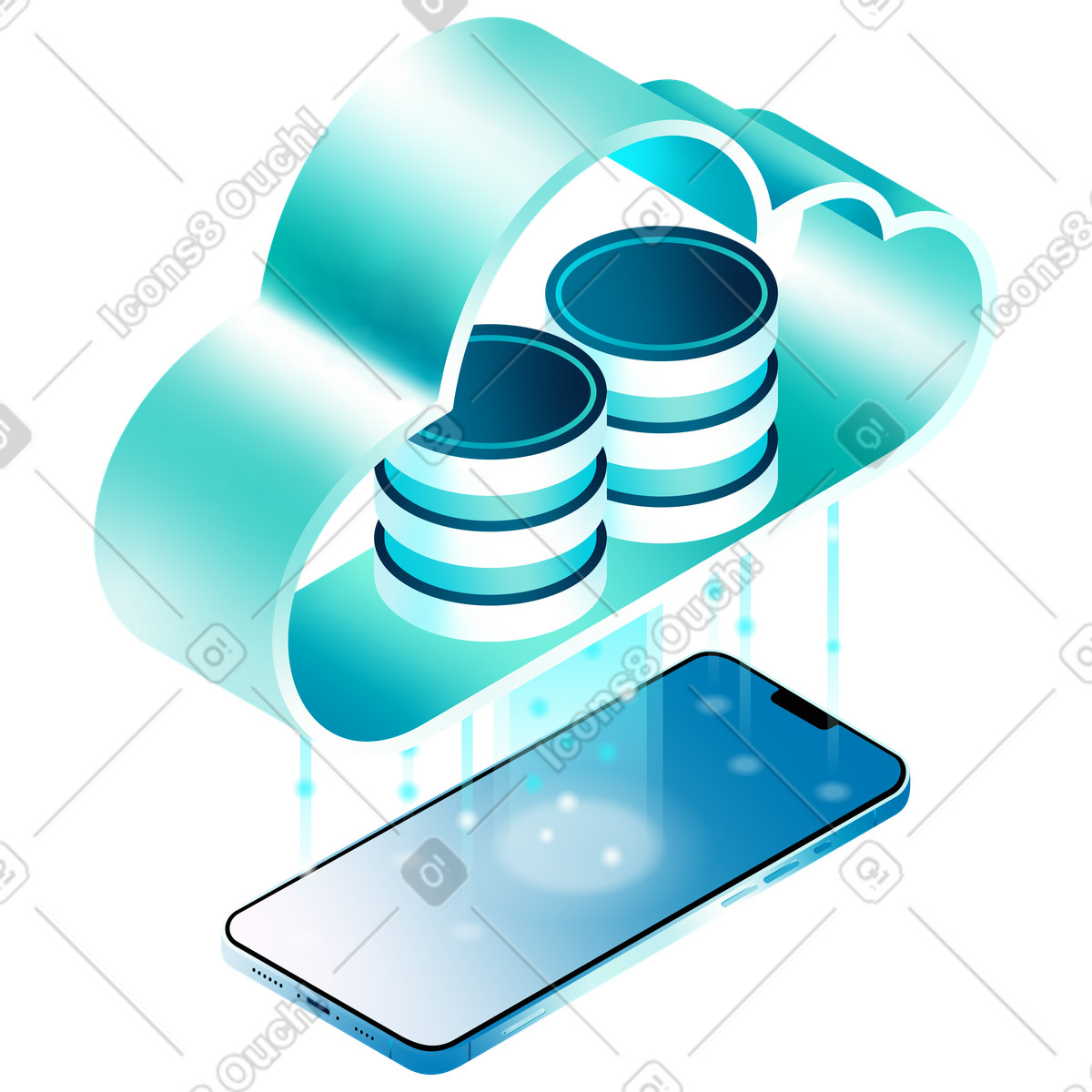 Transferring data from the cloud to the phone, Cloud storage and backup animated illustration in GIF, Lottie (JSON), AE