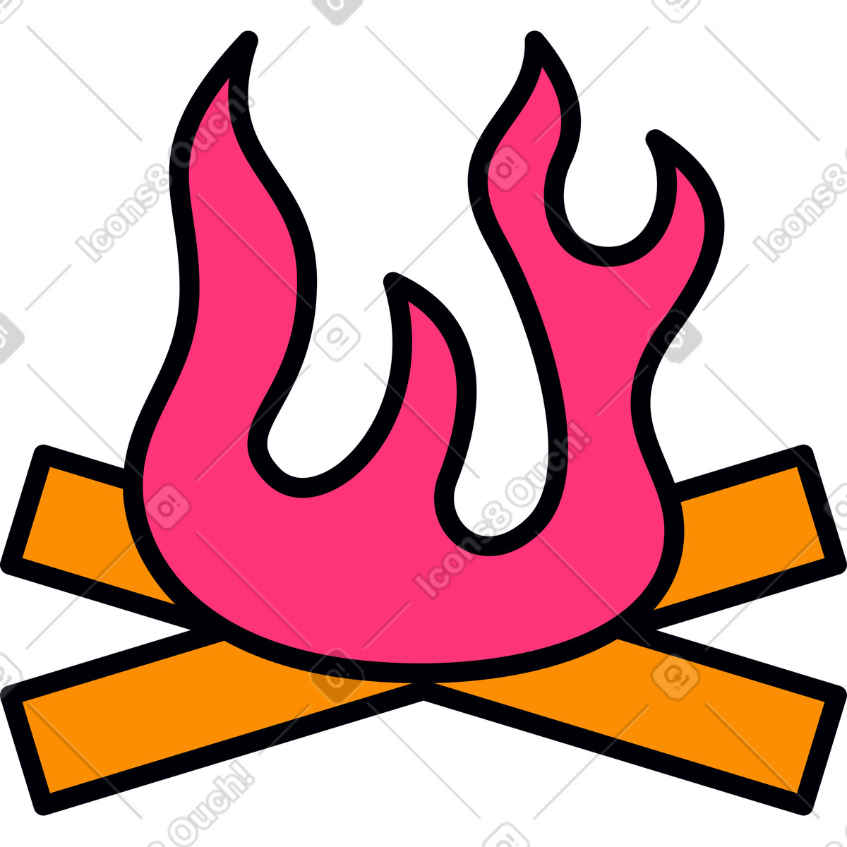 Brennende flamme mit brennholz-Illustration im Droll-Stil als Download in PNG, SVG