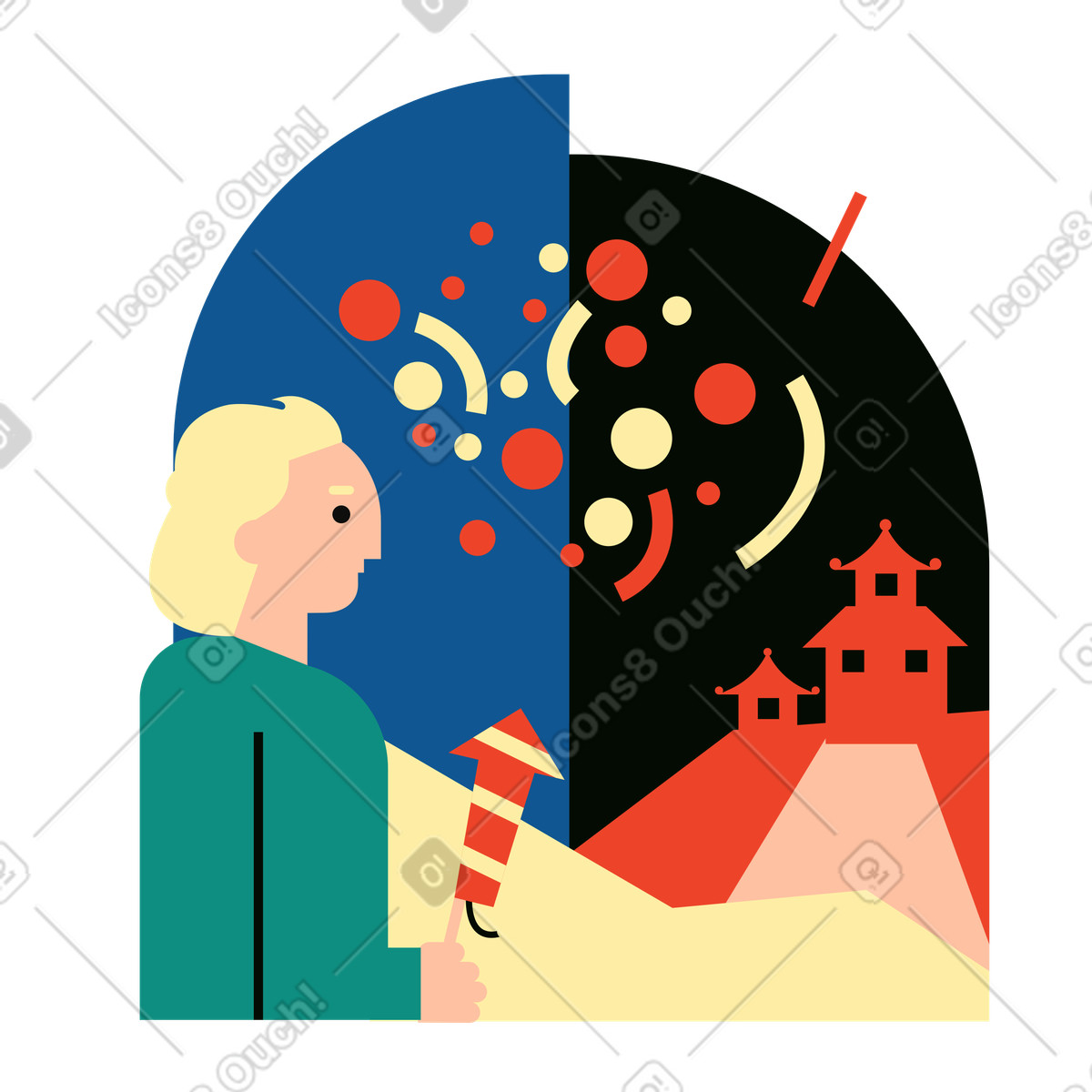 Fuochi d'artificio per il capodanno cinese illustrazione in stile Polar scarica in PNG, SVG