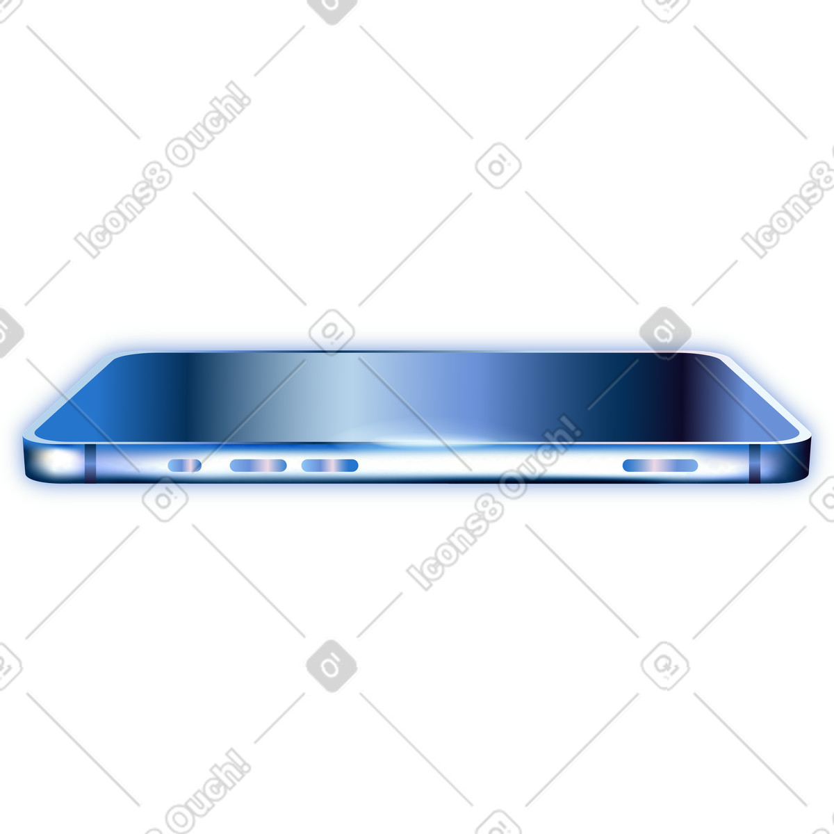 Illustration Sleek futuristic smartphone with side buttons lying flat dans le style Dimension à télécharger aux formats PNG, SVG