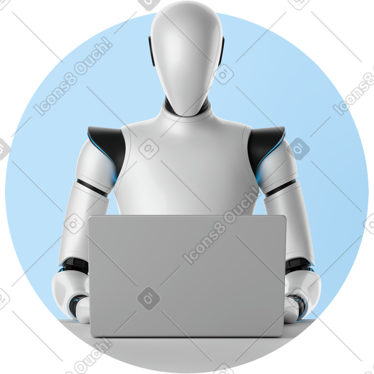 AI robot at laptop illustration working clipart image collection in SVG, PNG, GIF