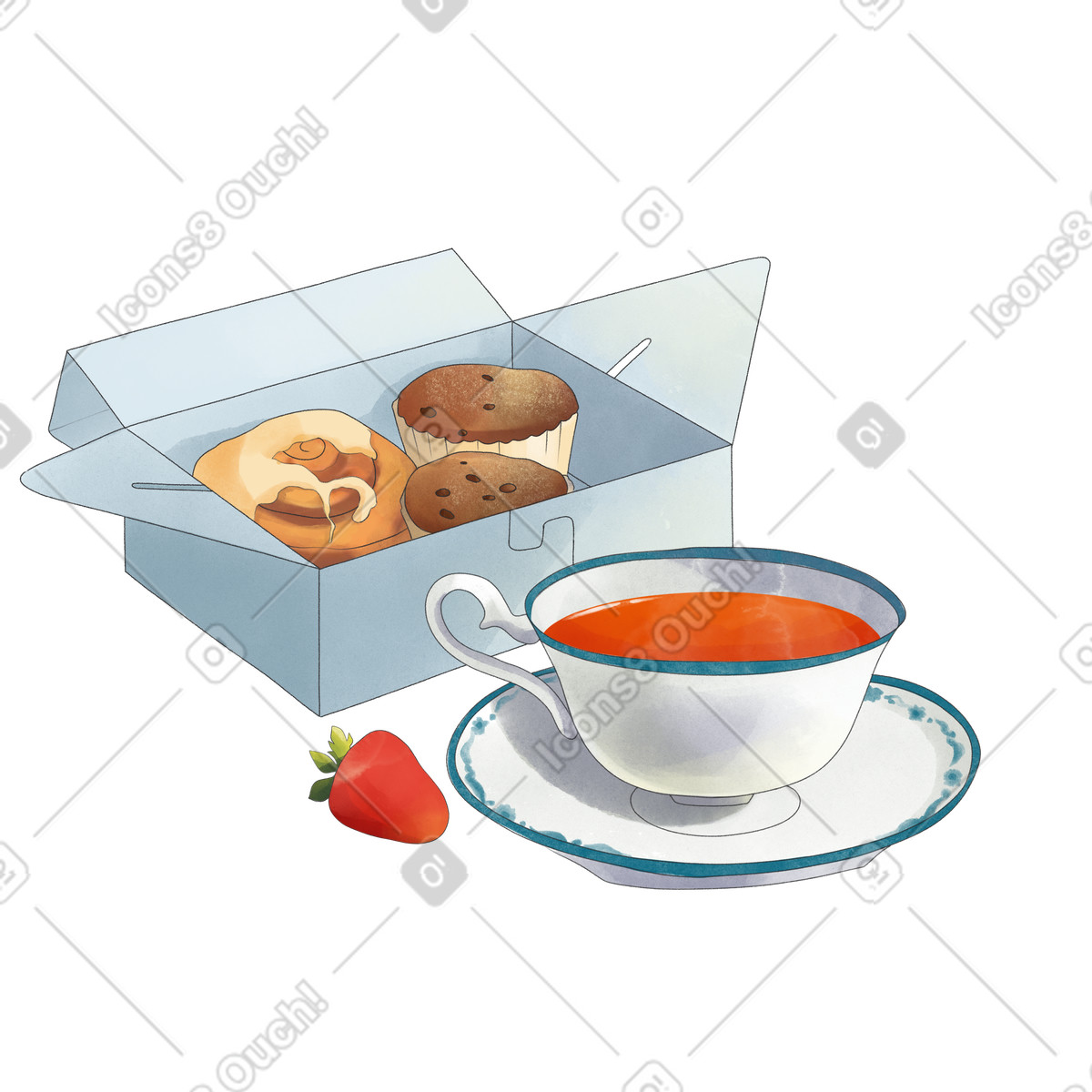 Ilustración Tea and buns en estilo Seasons a descargar en PNG y SVG