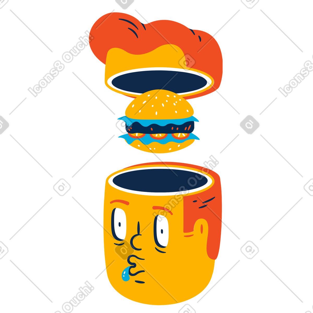 Illustration Homme pensant au hamburger dans le style Flame à télécharger aux formats PNG, SVG