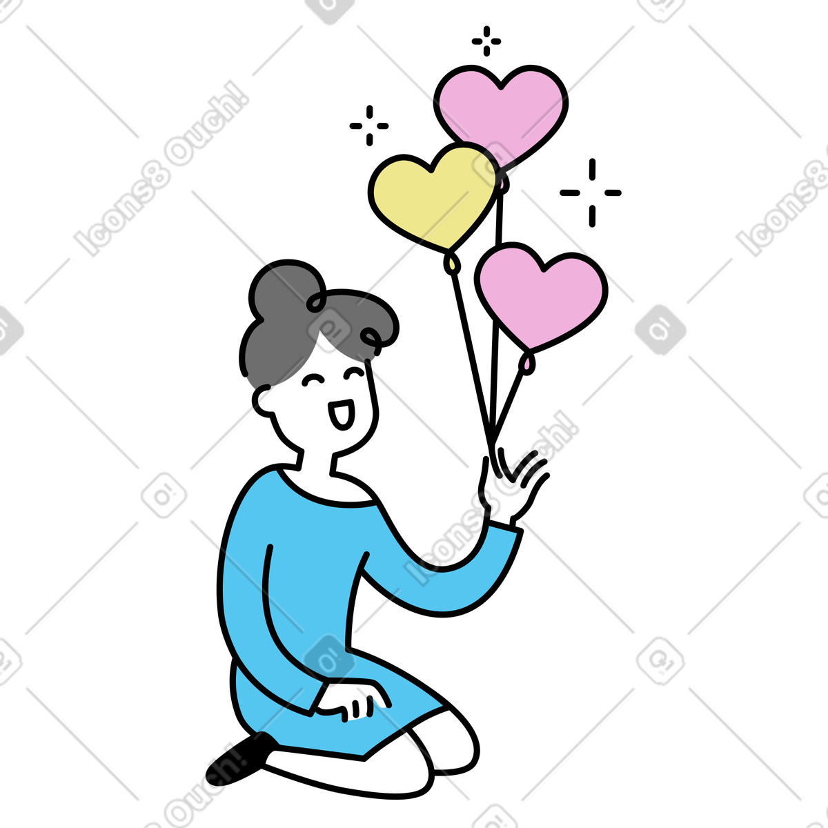 Holiday celebration with colorful heart balloons, valentine's day or romantic event illustration in Mochi style download in PNG, SVG