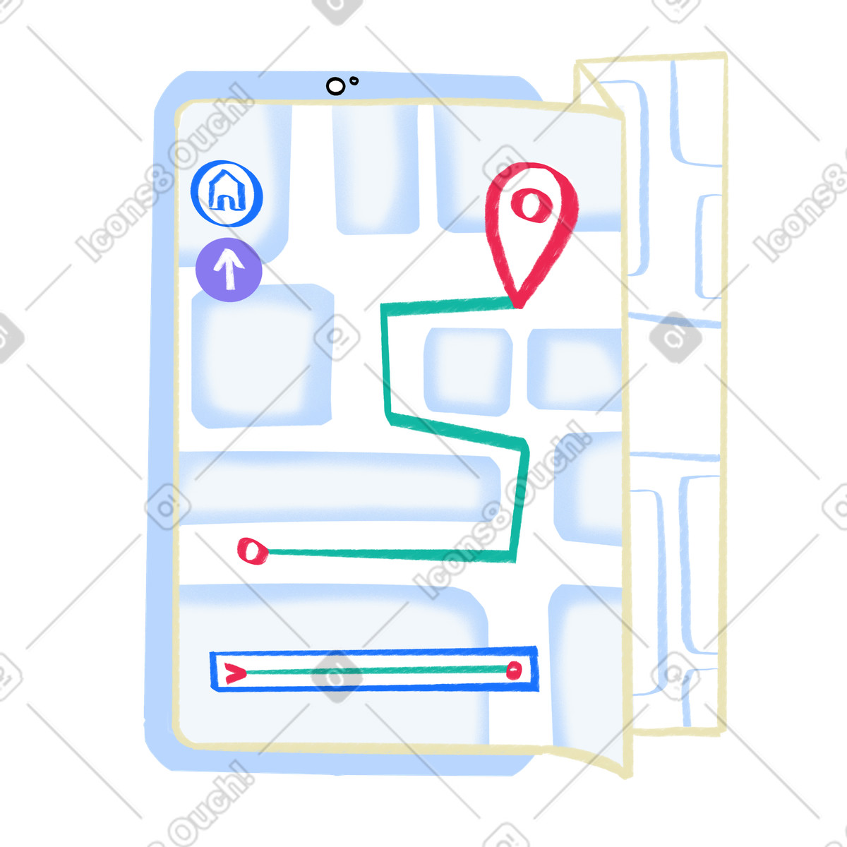 Иллюстрация Использование приложения gps на смартфоне в стиле Bonny — скачать в форматах PNG, SVG