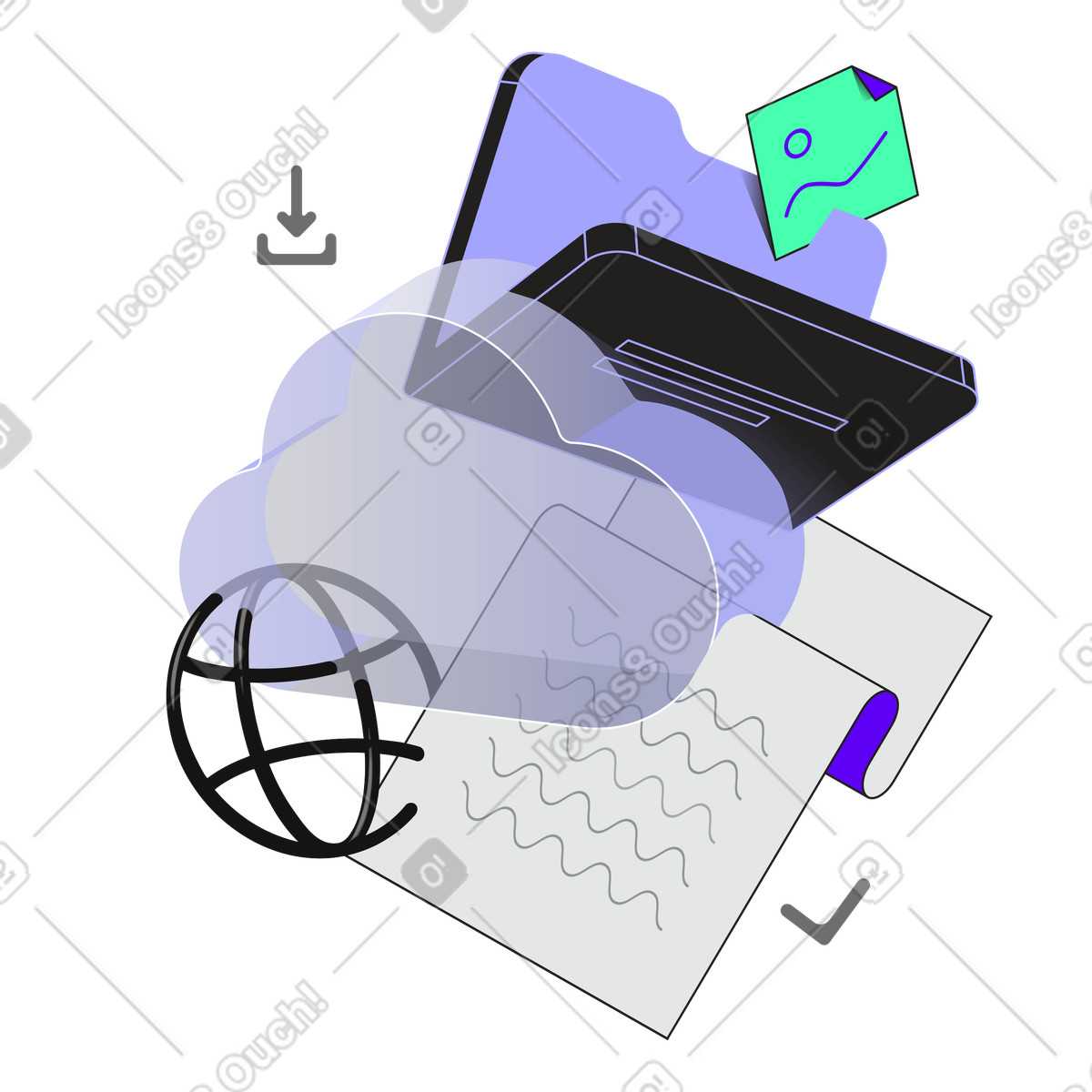 Incut 스타일의 클라우드 스토리지 또는 가상 일러스트레이션 PNG, SVG 다운로드