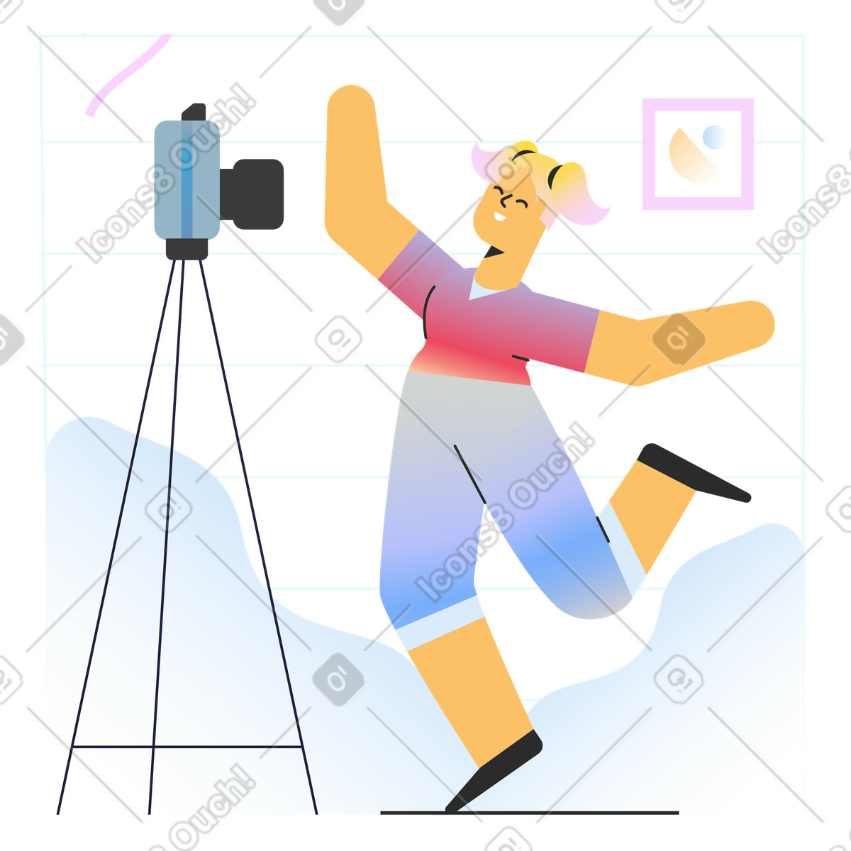 Adolescente che fa vlog illustrazione in stile Marginalia scarica in PNG, SVG